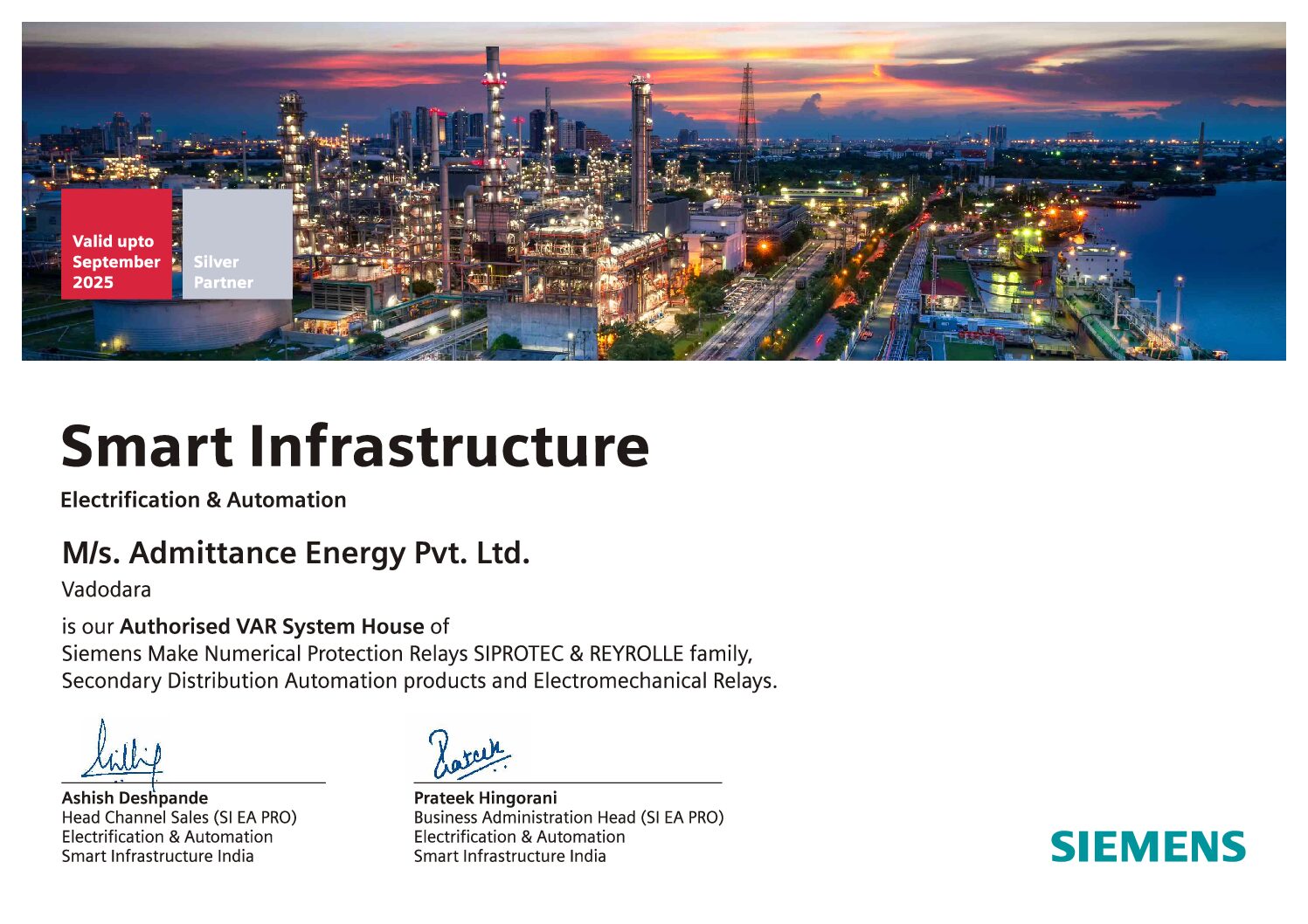 Admittance_Siemens Certificate